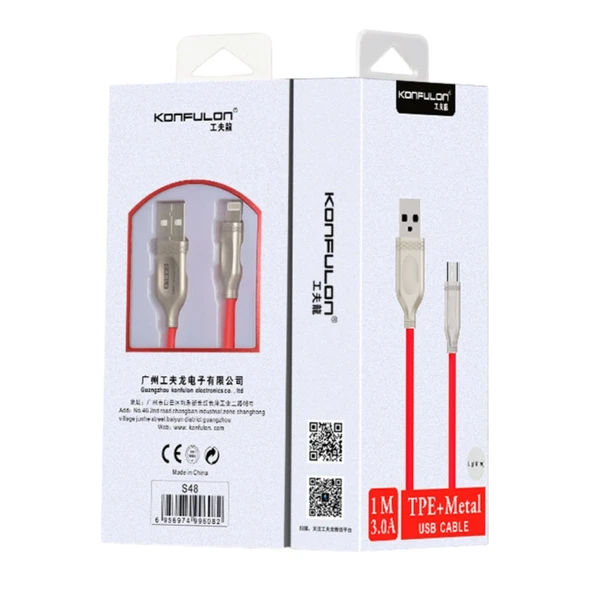 S48 Lightning Kablo İphone Uyumlu 1m 3a - Kırmızı - Resim 2