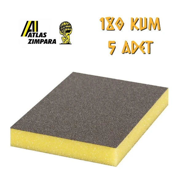 Atlas Sünger Zımpara - İnce 2 taraflı - 180 Kum - 5 Adet ürün görseli 1