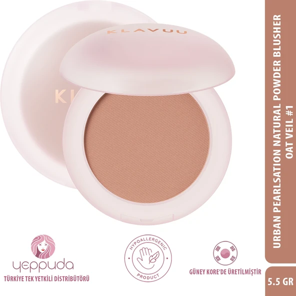 Klavuu Urban Pearlsation Natural Powder Blusher #1 Oat Veil - İnci Tozu İçeren Allık ürün görseli 1