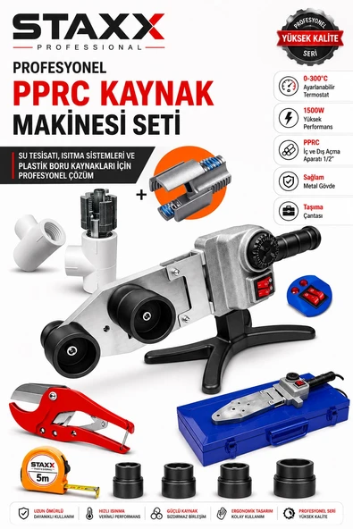 1500W PPRC Plastik Boru Kaynak Makinesi Seti Çift Rezistans Isı Ayarlı Metal Çantalı 20-25-32-40 mm ürün görseli 1