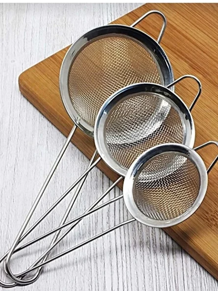 Mucit Home 3 Lü Küçük Metal Süzgeç Seti 6-7-8 cm Boyutlarda ürün görseli 1