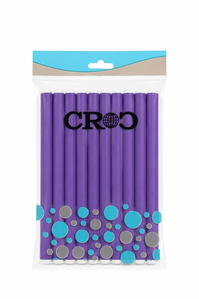 Croc 1250 Mor 10lu Sosis Bigudi Seti | Isısız Esnek Saç Şekillendirici | Doğal Dalga ve Bukle için Latex Köpük Bigudi Boy:22Cm Çap:1.5Cm ürün görseli 1