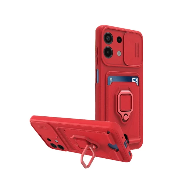 Xiaomi Redmi Note 13 4g Kılıf Zuma Kartvizitli Yüzüklü Silikon - Kırmızı ürün görseli 1