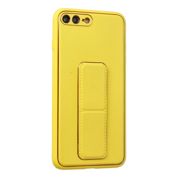 İphone 7 Plus Kılıf Coco Deri Standlı Kapak - Sarı - Resim 2