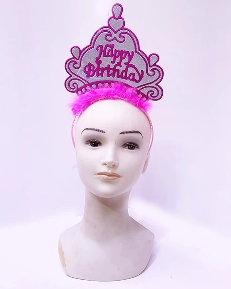Happy Birthday Neon Pembe Renk Doğum Günü Tacı 24x15 Cm ürün görseli 1