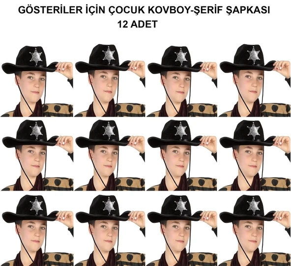 Kovboy Şerif Şapkası Siyah 12 Adet - Kostüm, Parti Ve Gösteri Şapkası ürün görseli 1