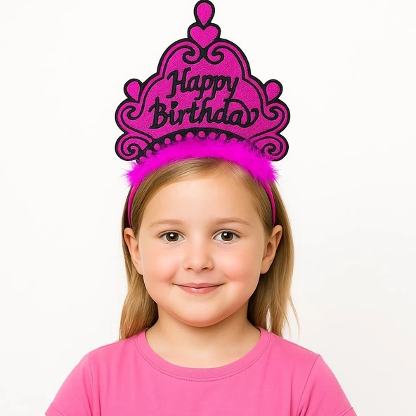 Fuşya Happy Birthday Prenses Tacı – Doğum Günü Taç Aksesuarı ürün görseli 1