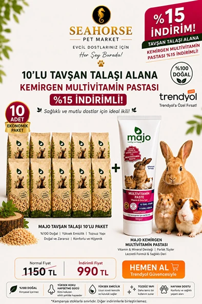 Tavşan Talaşı 10’lu Ekonomik Paket + Kemirgen Multivitamin Pastası | %15 Set ürün görseli 1