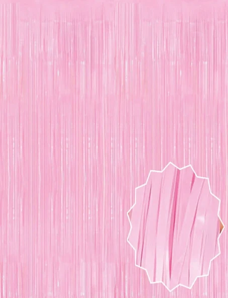Soft Pembe Püsküllü Kapı Perdesi - Parti, Baby Shower, Cinsiyet Partisi 1x2 M ürün görseli 1