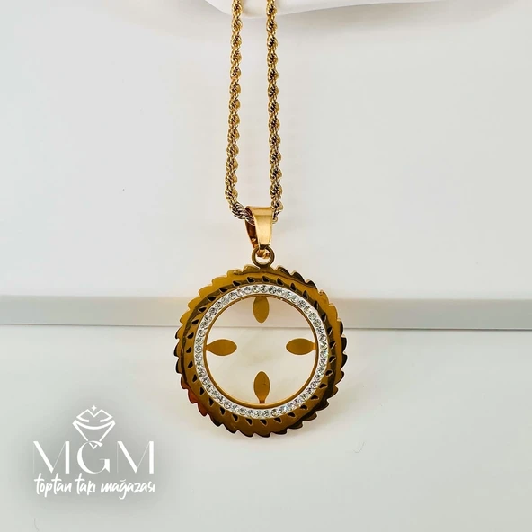 Zirkon Taşlı Çelik Çelik Kolye 40+5 Cm - Kl0196 - Resim 2