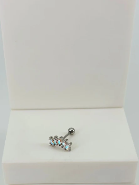 Rodyum Zirkon Taşlı Uç Kısmı : Pirinç Kıkırdak Bar Uzunluğu : 6 Mm / Bar Kalınlığı 0.8 Mm / Top Boyu 3 Mm  - Pt0061 ürün görseli 1