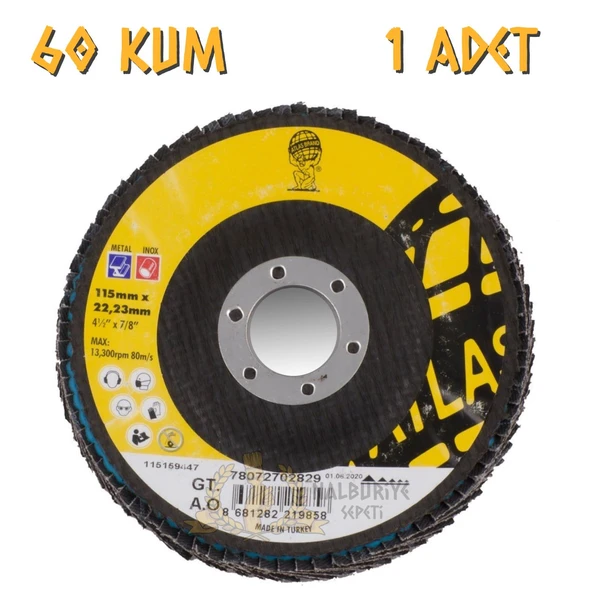 Atlas Katlı Flap Disk Yuvarlak Zımpara 115 mm - P60 Kum - 1 Adet ürün görseli 1
