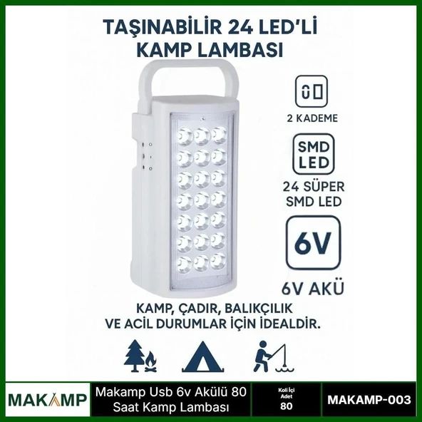 Usv 6v Akülü 80 Saat Kamp Lambası Işıldak ürün görseli 1