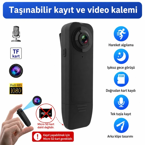 A18 Mini Yaka Kamerası 1080P Full HD Sesli Video Kaydedici Gece Görüşlü Hareket Algılamalı Taşınabilir Vücut Kamerası ürün görseli 1
