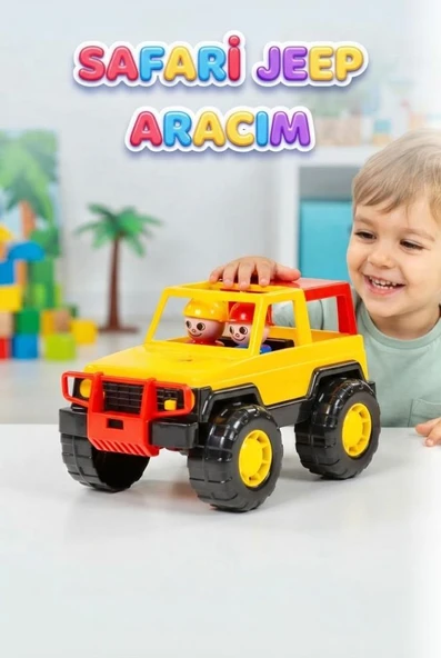 Safari Jeep Arazi Aracı Aracım 22 CM Sarı Jeep Figürlü Safari Macerası Eğitici Oyuncak Araba ürün görseli 1