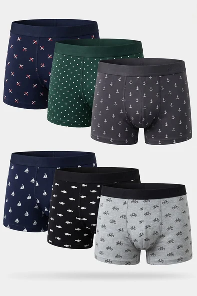 Kota Erkek Baskılı Penye Boxer 6’lı Paket Pamuklu Elastan Karışık Desenli ürün görseli 1