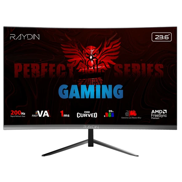 RAYDIN MM24RFA-200HZ, 23.6", 1ms, 200Hz, Full HD, HDMI, DP, Hoparlör, VA LED, R1650 Curved, Frameless, FreeSync Gaming Monitör ürün görseli 1