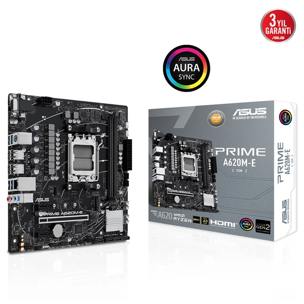 ASUS PRIME A620M-E-CSM, 2xDDR5, 1x M.2, D-SUB, DP, HDMI, AM5 Soket Anakart ürün görseli 1