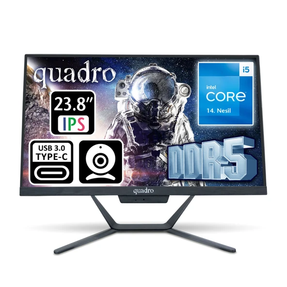 QUADRO STARK H424D5 145850, i5-14400, 23,8" FHD Ekran, 8Gb DDR5 Ram, 512Gb SSD, Paylaşımlı VGA, Free Dos All In One PC ürün görseli 1