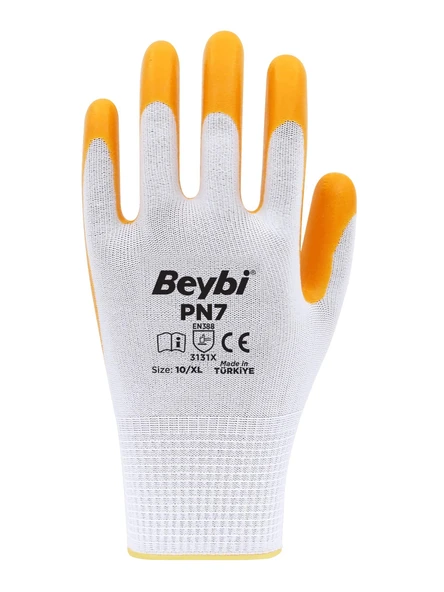 Beybi Polyester-Nitril İş Eldiveni PN7 No: 10 SARI - 3 Çift - Resim 2