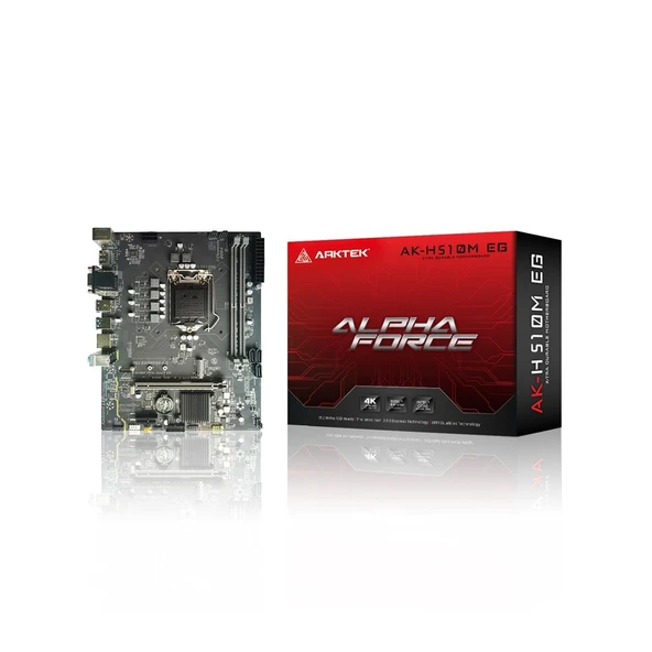 ARKTEK ALPHA FORCE, AK-H510M EG VS, 2xDDR4, M.2, 2x HDMI, DP, 10-11.Nesil, LGA1200 Soket, Anakart ürün görseli 1