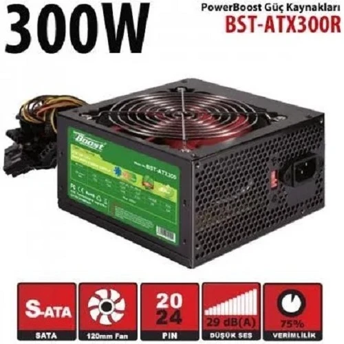 POWERBOOST BST-ATX300R 300W 12 Cm Kırmızı Fan Atx PSU RETAIL BOX (KUTULU) ürün görseli 1