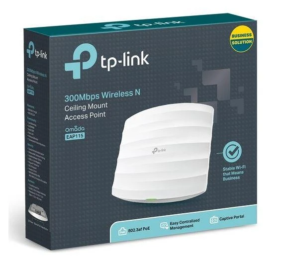 TP-LINK OMADA EAP115 1 PORT 10/100 2.4GHZ 300MBPS WIFI5 2X4DBI ANTEN TAVAN TİPİ ACCESS POINT (POE ADAPTÖRÜ DAHİL) ürün görseli 1