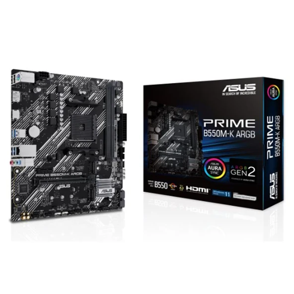 ASUS PRIME B550M-K ARGB DDR4 5100MHZ 1XHDMI 1XDP 2XM.2 USB 3.2 MATX AM4 (AMD AM4 5000/4000G/3000 SERİLERİ İLE UYUMLU) ürün görseli 1