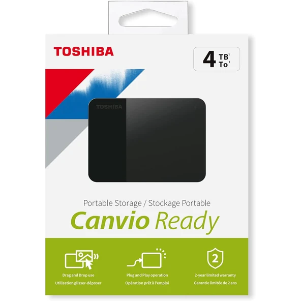 TOSHIBA HDTP340EK3CA, Canvio Ready, 4TB, 2.5" USB 3.0, Taşınabilir, Harici HDD, (Black) ürün görseli 1