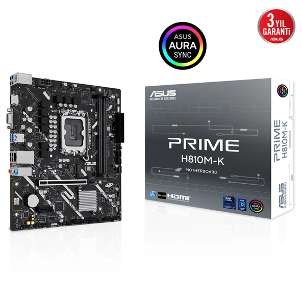 ASUS PRIME H810M-K, 2xDDR5, M.2, HDMI, D-SUB, LGA1851 Soket, ATX Anakart ürün görseli 1