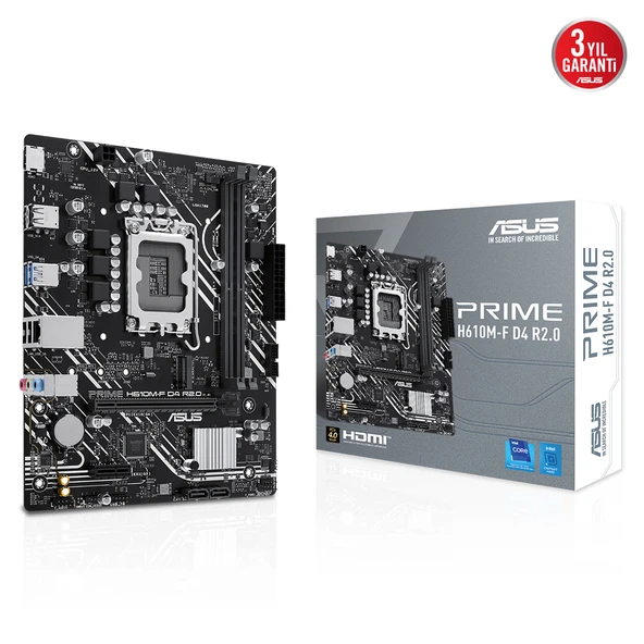 ASUS PRIME H610M-F D4 R2.0, 2xDDR4, M.2, HDMI, 12-13.14.Nesil, LGA1700 Soket, Anakart ürün görseli 1