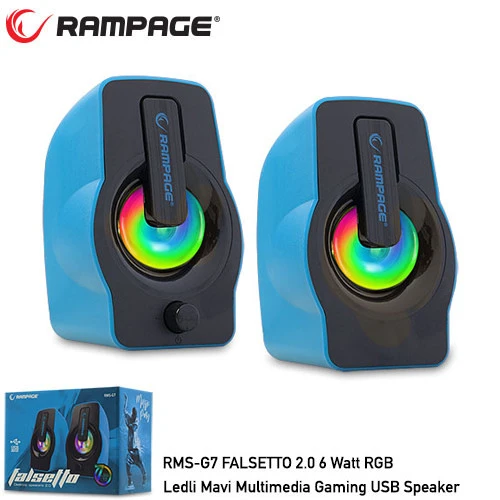 RAMPAGE RMS-G7 FALSETTO 1+1 6 W USB 5V RGB LEDLI Mavi Hoparlör ürün görseli 1