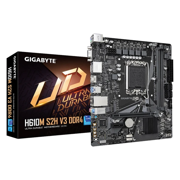 GIGABYTE H610M S2H V3, DDR4, rev1.0, 2xDDR4, M.2, D-SUB, HDMI, DP, 12-13.14.Nesil, LGA1700 Soket, Anakart ürün görseli 1