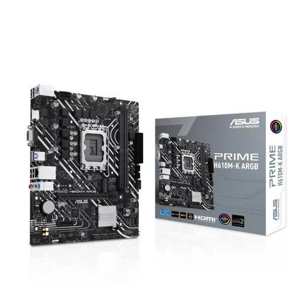 ASUS PRIME H610M-K ARGB DDR5 5600MHZ 1XVGA 1XHDMI 1XM.2 USB 3.2 MATX 1700P (12. / 13. VE 14. NESİL İŞLEMCİ UYUMLU) ürün görseli 1