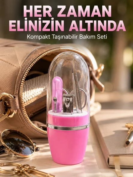 Pembe Manikür Pedikür Bakım Seti Cımbız Tırnak Makası Makas Törpü ürün görseli 1