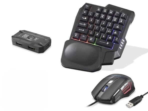 Mobil Oyun Klavye Mouse Dönüştürücü Seti Rgb Siyah K191 ürün görseli 1