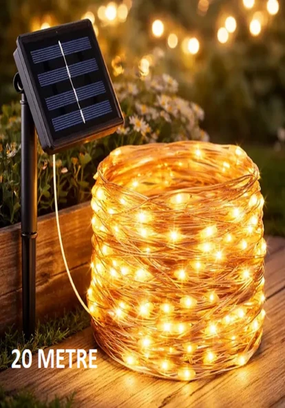 Güneş Enerjili 20 Metre Peri Led Işık 200 Led 8 Mod Dış Mekan Ağaç Balkon Solar Bahçe Aydınlatma ürün görseli 1