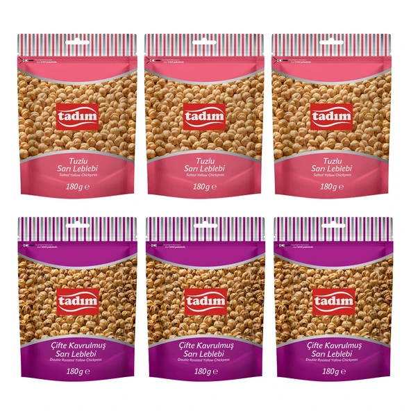 Tadım Çifte Kavrulmuş Sarı Leblebi ve Tuzlu Sarı Leblebi 180 gr 6 lı Karma Paket ürün görseli 1