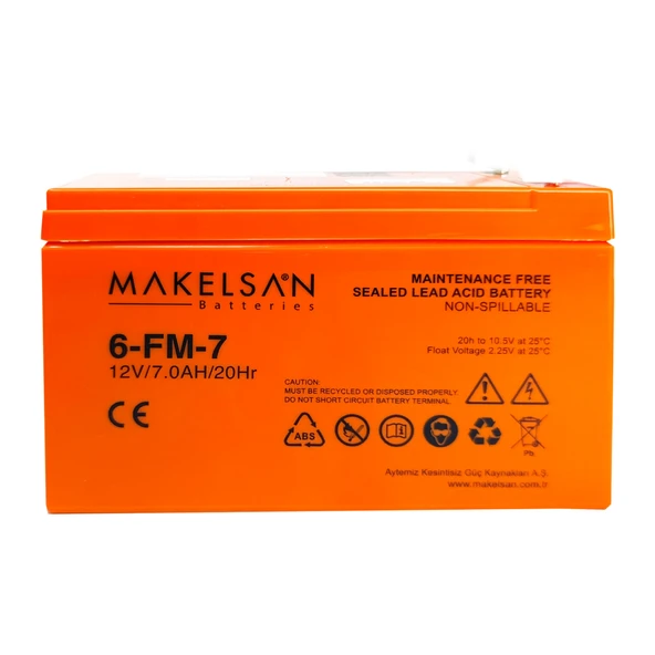 MAKELSAN 12V 7Ah, Bakımsız, Kuru Akü. UPS için Uygundur. ürün görseli 1