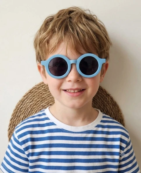 Cg Kids Mavi Oval Çerceveli Unisex Güneş Gözlüğü / Gözlük Kutusu Dahil ürün görseli 1