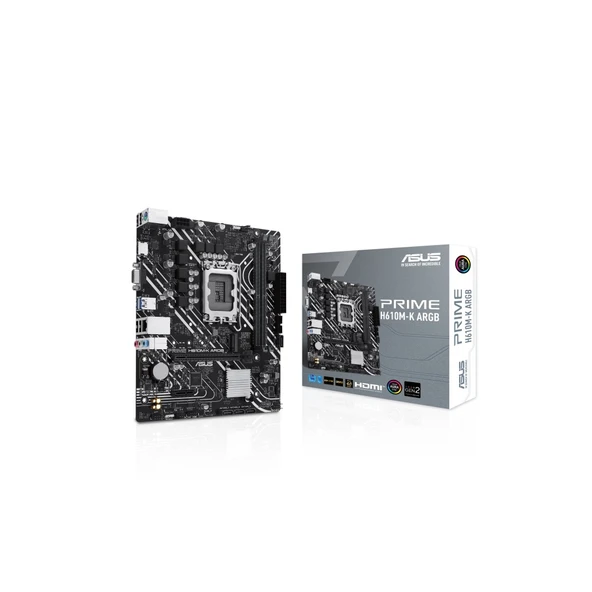 ASUS PRIME H610M-K ARGB, 2xDDR5, M.2,D-SUB, HDMI,12-13.14.Nesil, LGA1700 Soket, Anakart ürün görseli 1