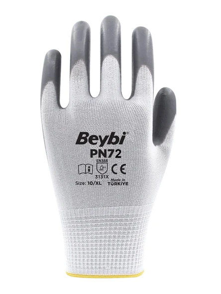 Beybi Polyester-Nitril İş Eldiveni PN72 No: 10 GRİ - 3 Çift - Resim 2