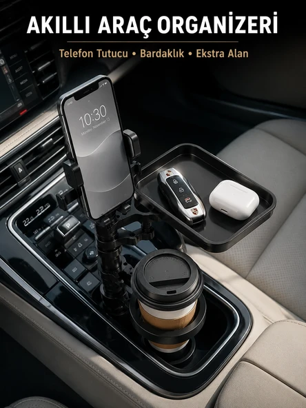Araç Konsolu İçin Telefon Tutuculu Bardaklık Düzenleyici ürün görseli 1