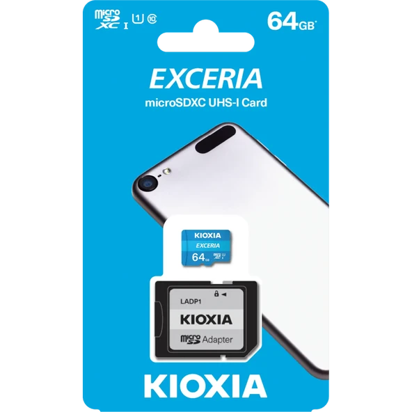 KIOXIA 64GB Exceria, LMEX1L064GG2, UHS-1, CL10, 100Mb/s, MicroSD Kart Bellek (SD Adaptörlü) ürün görseli 1