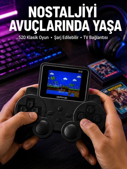 Şarjlı Retro Gamepad Oyun Konsolu 520 Oyunlu Tv Çıkışlı El Konsolu ürün görseli 1