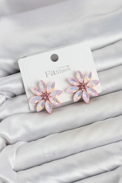 Pembe Renk Kristal Taşlı Lotus Çiçek Model Kadın Küpe TJ-BKP11923 ürün görseli 1