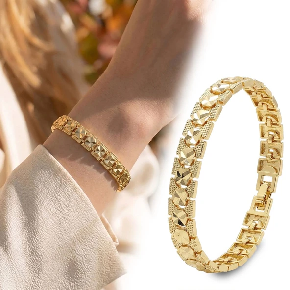 ? Premium Şık ve Parlak Facetta 24K Gold Kaplama 8 mm Kadın Bijuteri Bileklik 3183KBV5D6 - (~18cm) ürün görseli 1