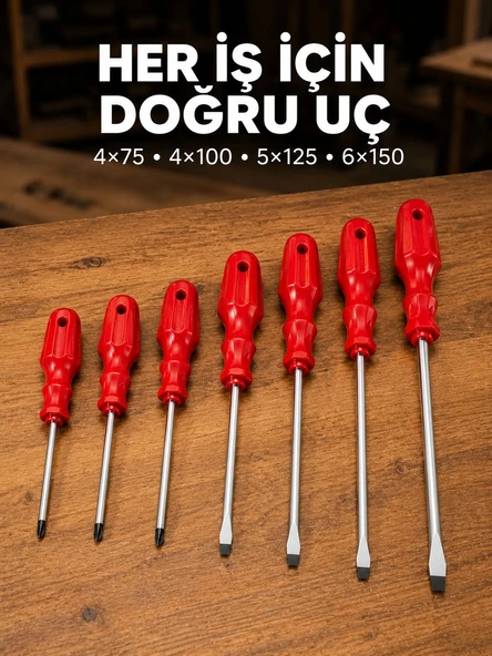Manyetik Uçlu 7 Parça Tornavida Seti Düz ve Yıldız Tornavida ürün görseli 1