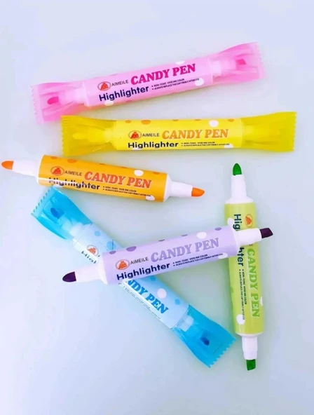 Candy Pen Çift Taraflı Şeker Fosforlu Kalem Seti Canlı Renkler 6'lı ürün görseli 1