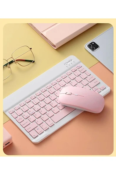 Qpart 5 Mini Taşınabilir Kablosuz Bluetooth Klavye Mouse Seti taşınabilir Ingilizce Q Klavye Pembe ürün görseli 1